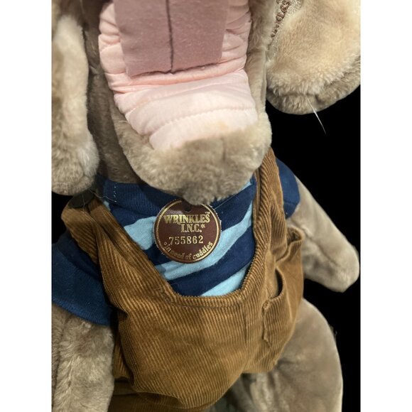 Ganz Vintage 1981 Wrinkles Plush Dog Hand Puppet Tan Pup Brown Corduroy Overalls - Picture 5 of 9